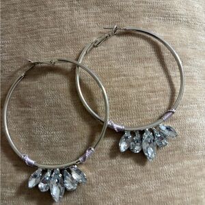 Guess Silver Hoop Earrings with Crystal Drops